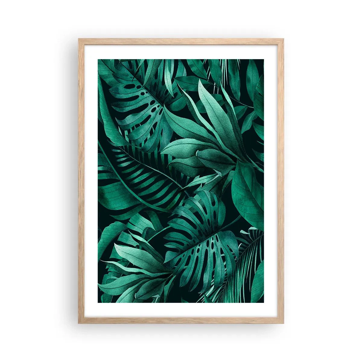 Poster in einem Rahmen aus heller Eiche - Die Tiefe des tropischen Grüns - 50x70 cm