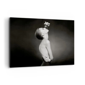 Bild auf Leinwand - Leinwandbild - Schwarz-weiße Silhouette einer Frau mit einer Blume - 100x70cm - Exzentrische Eleganz - Moderne Wanddekoration für Wohnzimmer und Schlafzimmer ARTTOR
