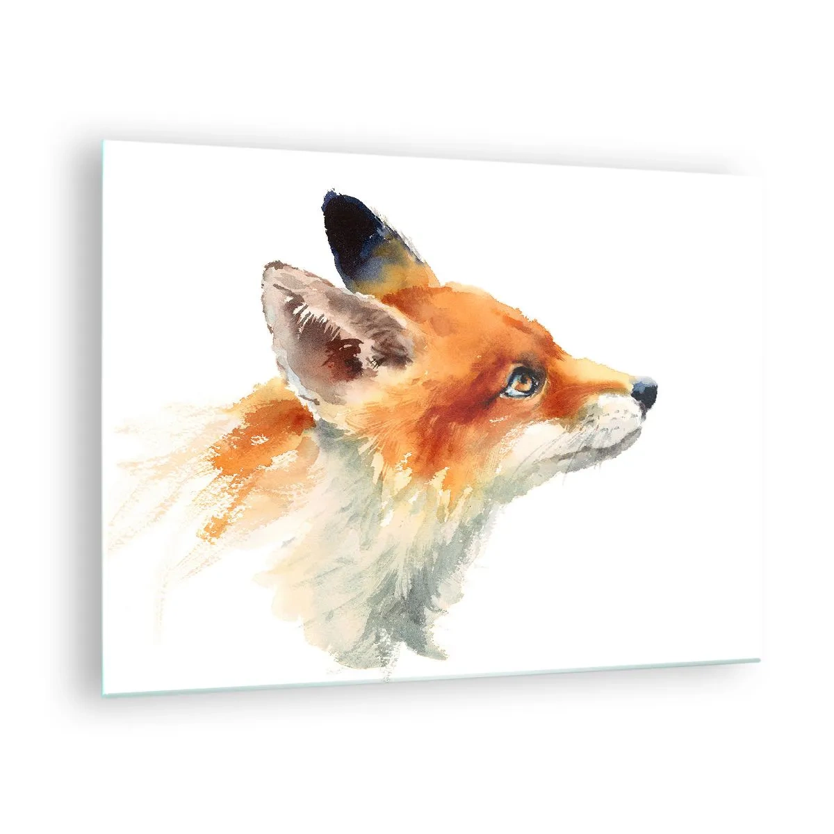 Glasbild - Bild auf glas - Aquarell-Illustration eines Fuchses, der in die Ferne blickt - 70x50cm - Man kann nie vorsichtig genug sein - Moderne Wanddekoration für Wohnzimmer und Schlafzimmer ARTTOR