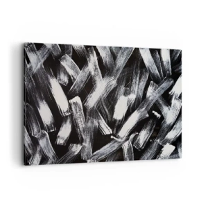 Bild auf Leinwand - Leinwandbild - Dynamische Abstraktion mit weißen Pinselstrichen auf schwarzem Hintergrund. - 100x70cm - Abstraktion im industriellen Geist - Moderne Wanddekoration für Wohnzimmer und Schlafzimmer ARTTOR