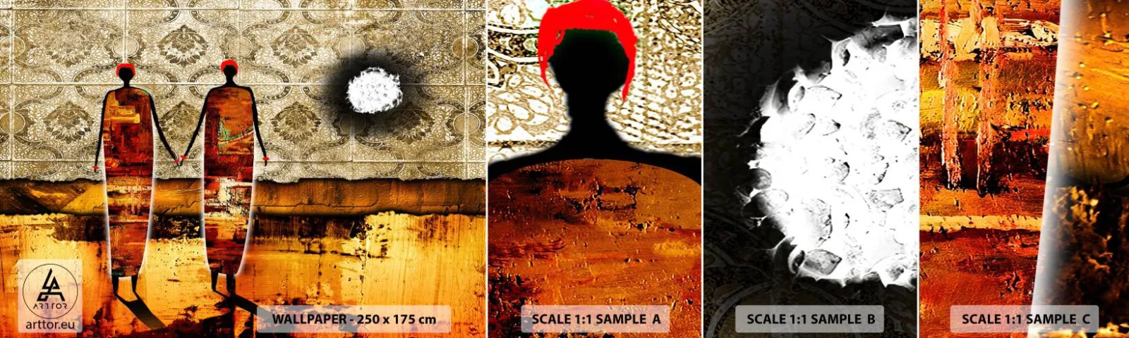 Fototapetenmuster Standard Eco - Ethnische Zusammensetzung in den Farben Afrikas - Menschen, Afrika, Grafik - 100x30 cm