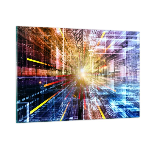 Glasbild - Bild auf glas - Abstrakte Vision mit farbigen Linien und Licht - 120x80cm - Leuchtender Korridor - Moderne Wanddekoration für Wohnzimmer und Schlafzimmer ARTTOR