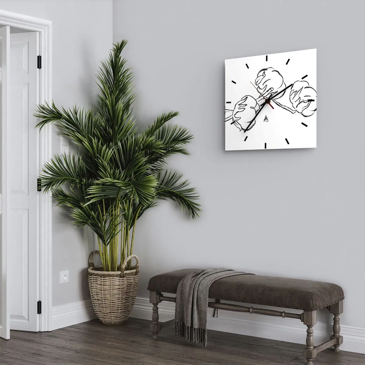 Wanduhr - Glasuhr - Baumwolldaunen - 30x30 cm