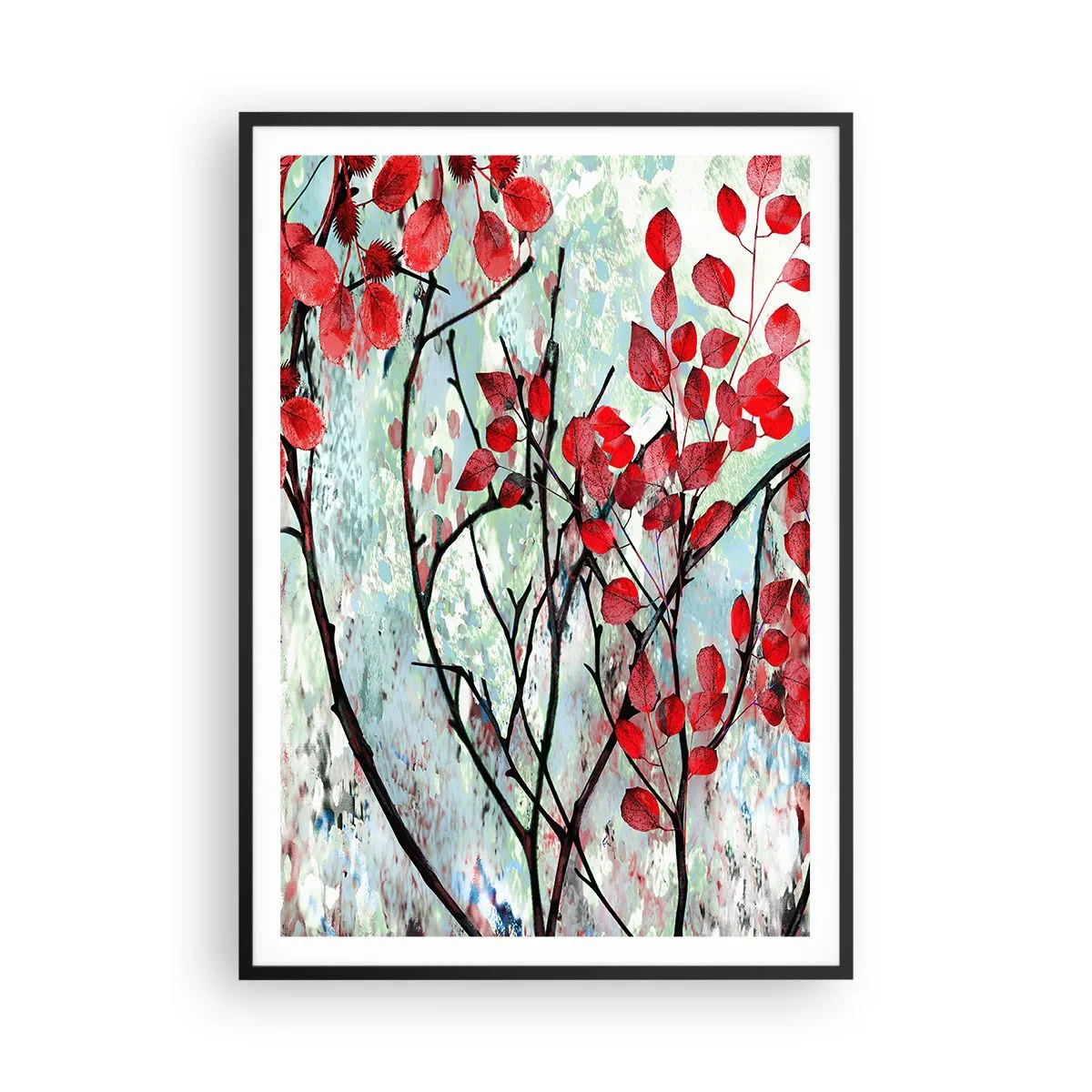 Poster in einem schwarzem Rahmen - Baum in Scharlachrot - 70x100 cm