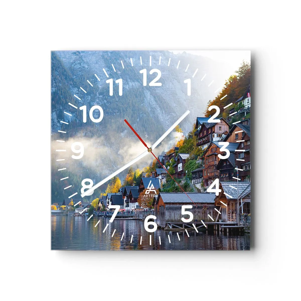 Wanduhr - Glasuhr - Alpenatmosphäre - 40x40 cm