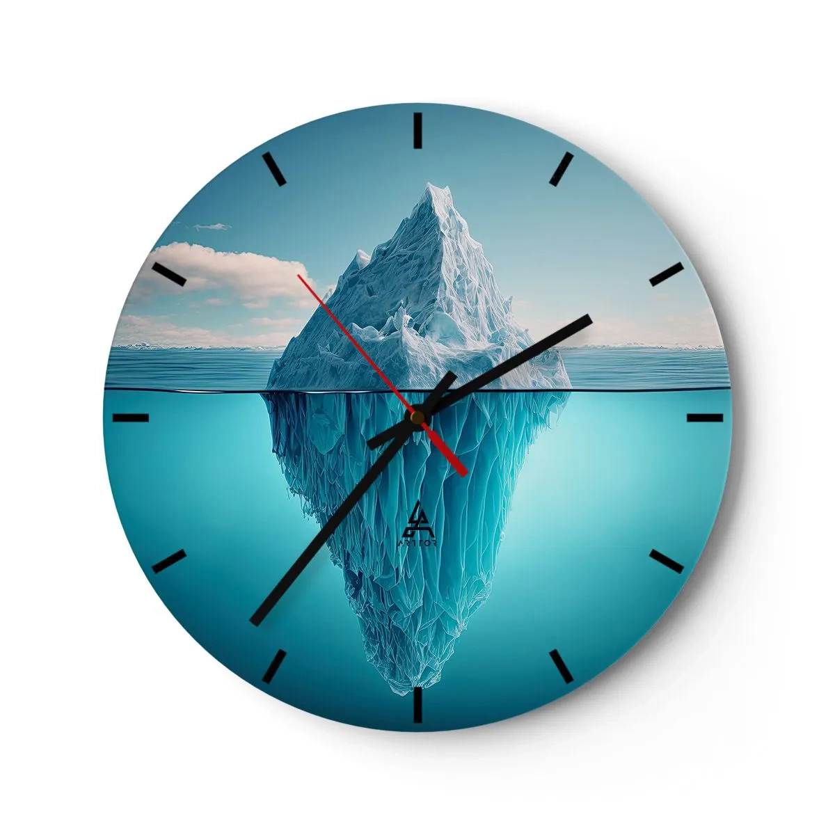 Wanduhr - Glasuhr - Ein im Ozean schwimmender Eisberg, dessen Unterwasserteil sichtbar ist - 30x30cm - Königin des Eises - Moderne Wanddekoration für Wohnzimmer, Küche und Schlafzimmer ARTTOR
