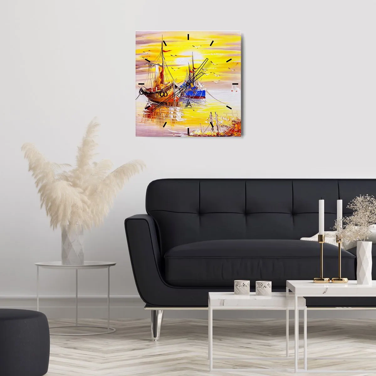 Wanduhr - Glasuhr - Eine wohlverdiente Pause im Hafen - 30x30 cm