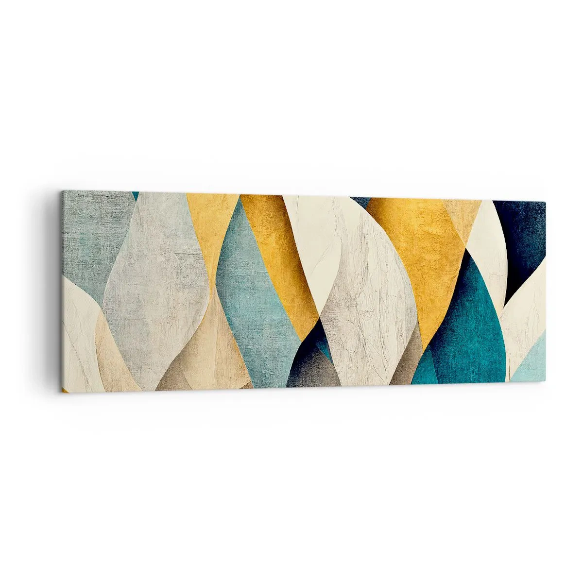 Bild auf Leinwand - Leinwandbild - Abstrakte Wellen in Blau- und Goldtönen - 140x50cm - Rhythmus und Welle - Moderne Wanddekoration für Wohnzimmer und Schlafzimmer ARTTOR