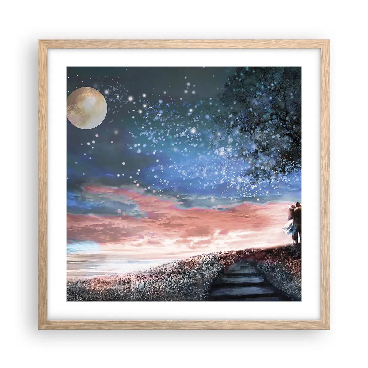 Poster in einem Rahmen aus heller Eiche - Ein sternenklares Spektakel - 50x50 cm