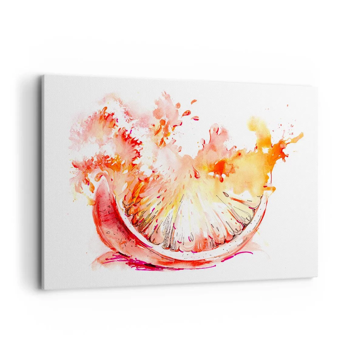 Bild auf Leinwand - Leinwandbild - Eine Aquarellscheibe Grapefruit in leuchtenden Farben - 120x80cm - Saftige Erfrischung - Moderne Wanddekoration für Wohnzimmer und Schlafzimmer ARTTOR