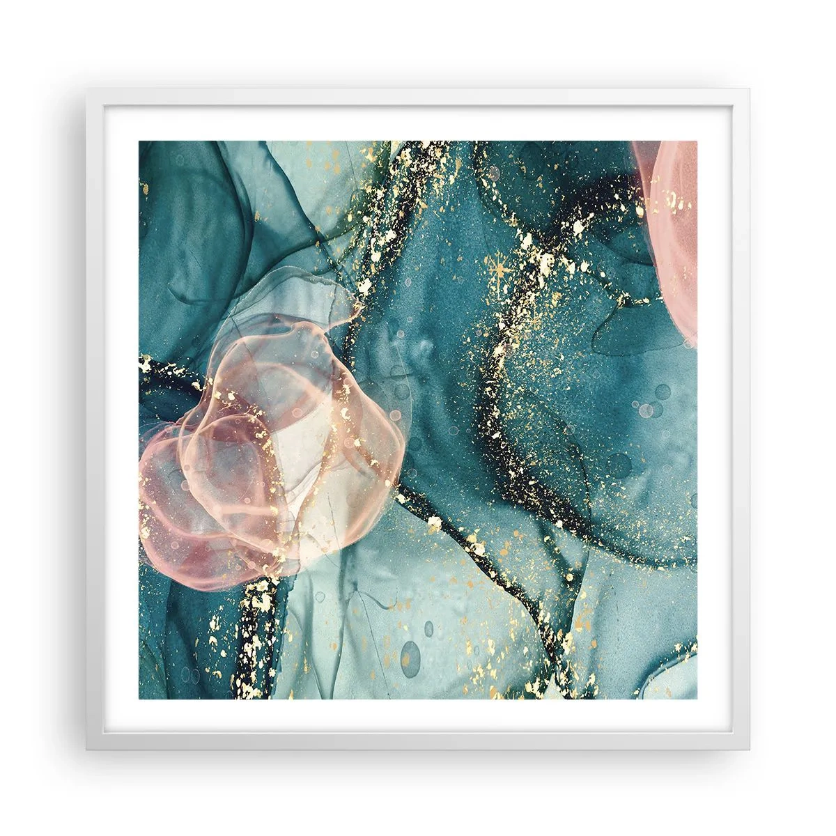 Poster in einem weißen Rahmen - Seidenblau, Tüllrosa - 60x60 cm