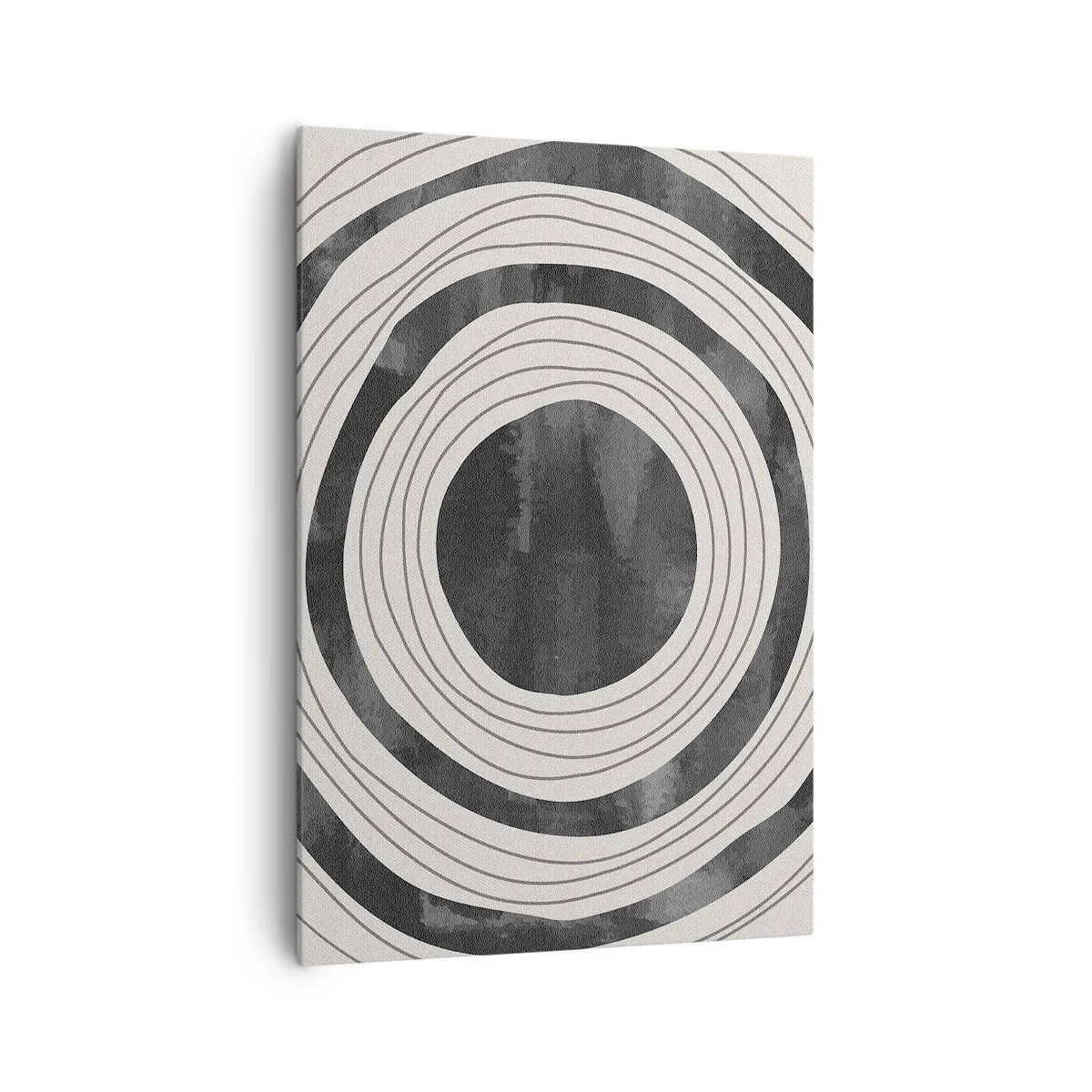 Bild auf Leinwand - Leinwandbild - Schwarze und weiße konzentrische Kreise auf hellem Hintergrund - 70x100cm - Auf den Punkt gebracht - Moderne Wanddekoration für Wohnzimmer und Schlafzimmer ARTTOR