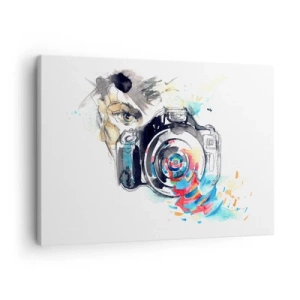 Bild auf Leinwand - Leinwandbild - Aquarellkamera mit farbenfrohen Details - 70x50cm - Im Auge der Linse - Moderne Wanddekoration für Wohnzimmer und Schlafzimmer ARTTOR