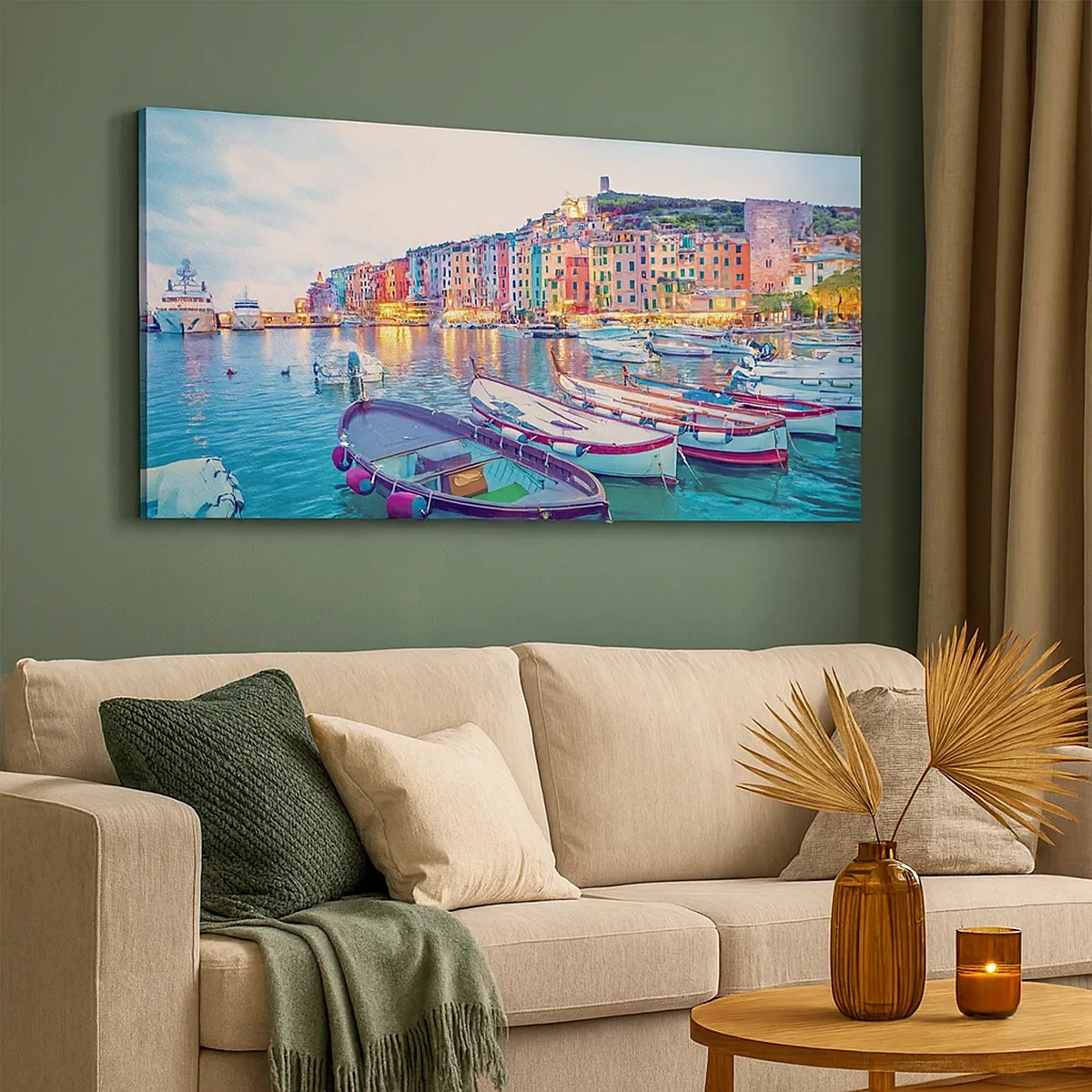 Bild auf Leinwand - Leinwandbild - Bunter Abend im Hafen - 30x30 cm