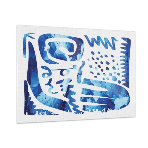 Glasbild - Bild auf glas - Dynamische blaue Abstraktion mit geometrischen Formen - 100x70cm - Zurück zu den Wurzeln - Moderne Wanddekoration für Wohnzimmer und Schlafzimmer ARTTOR