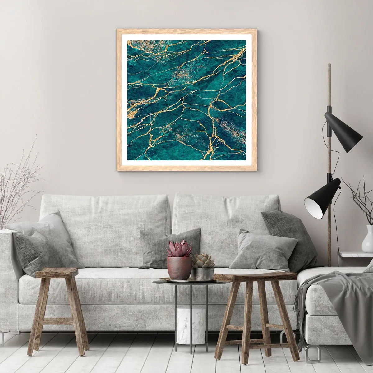 Poster in einem Rahmen aus heller Eiche - Goldmine - 60x60 cm