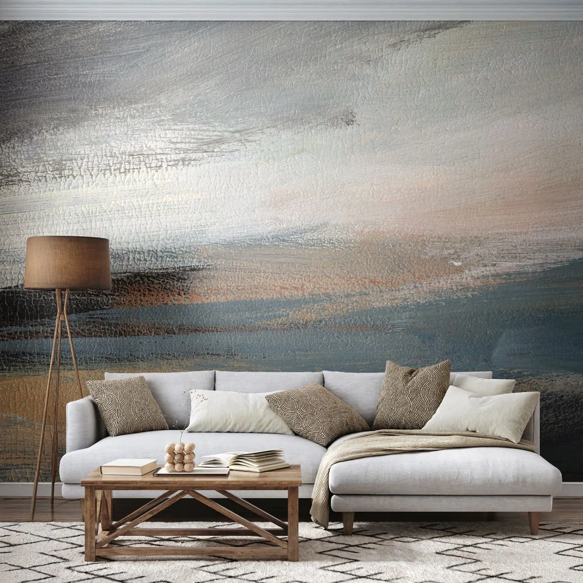 Fototapete Premium Sand - Eine malerische Abstraktion, die einer Landschaft in kühlen Farben ähnelt. - 100x70cm - Abstraktion: nördliche Landschaft - Moderne Wanddekoration für Wohnzimmer und Schlafzimmer ARTTOR