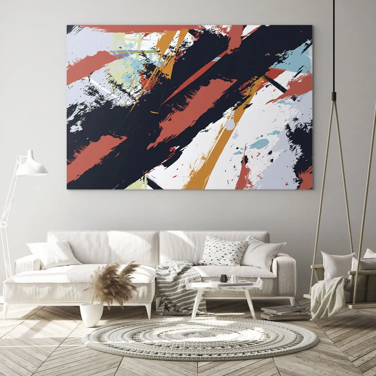 Glasbild - Bild auf glas - Abstrakte Pinselstriche in intensiven Farben - 70x50cm - Dynamische Komposition - Moderne Wanddekoration für Wohnzimmer und Schlafzimmer ARTTOR