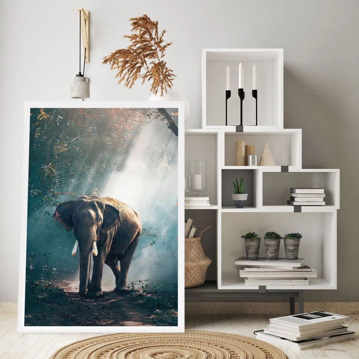 Poster - Ein Elefant sonnt sich in einem dichten Wald - 50x70cm - Ein gemütlicher Spaziergang - Moderne Wanddekoration für Wohnzimmer und Schlafzimmer ARTTOR