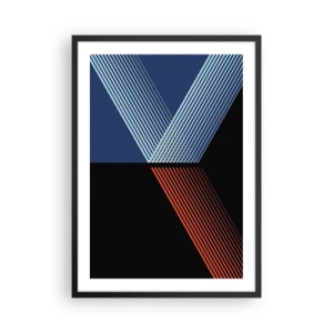 Poster in einem schwarzem Rahmen - Abstrakte Linienkomposition in Blau, Schwarz und Rot - 50x70cm - Eine einfache Geschichte - Moderne Wanddekoration für Wohnzimmer und Schlafzimmer ARTTOR