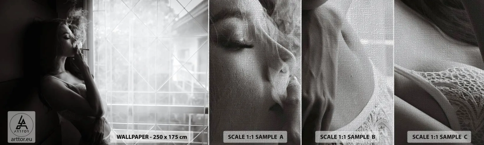 Fototapeten Muster Premium Canvas - Sinnlicher Moment - Frau, Zigarette, Schlafzimmer - 100x30 cm