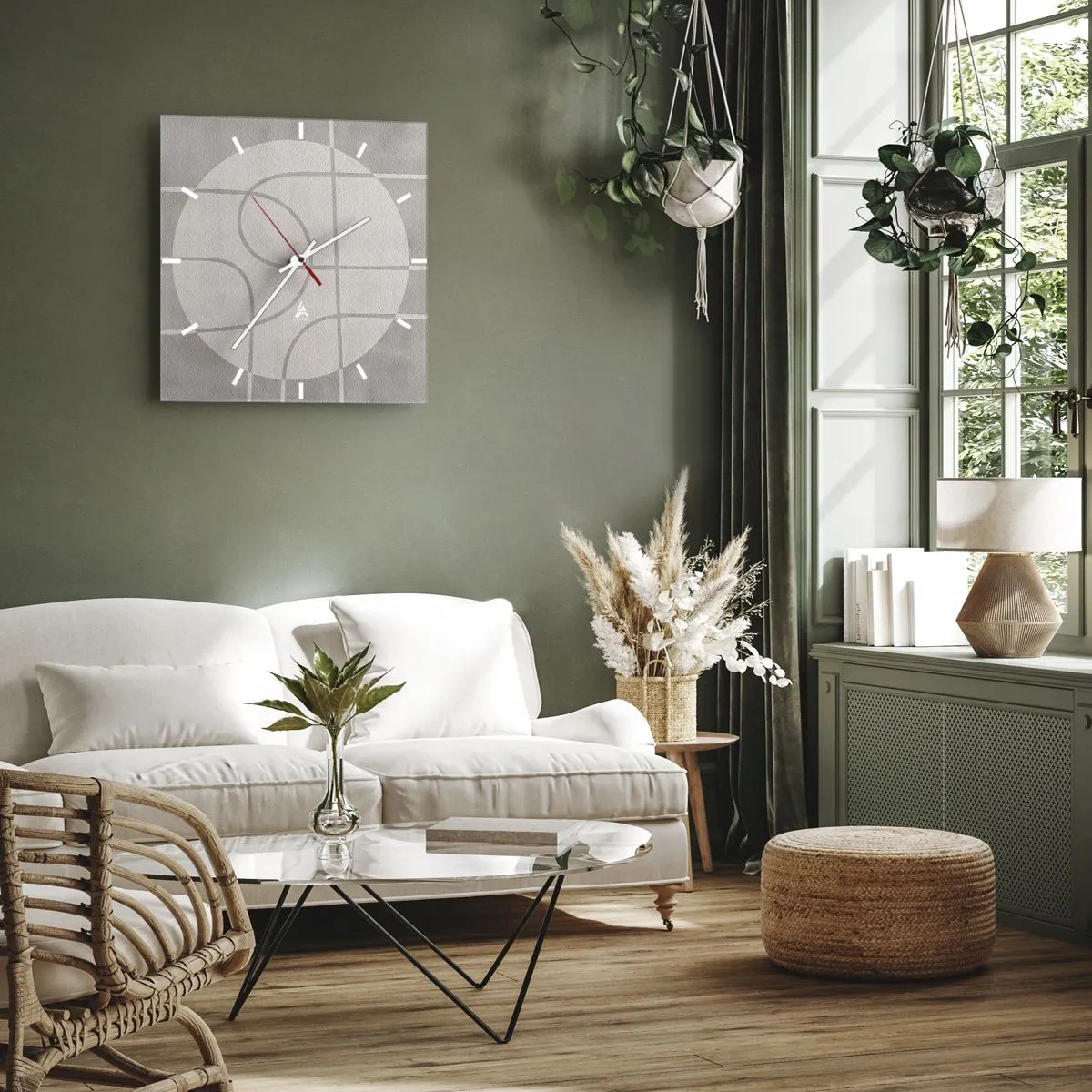 Wanduhr - Glasuhr - Geometrisches Muster in Grau- und Weißtönen - 30x30cm - Kreisförmig und geradeaus - Moderne Wanddekoration für Wohnzimmer und Schlafzimmer ARTTOR