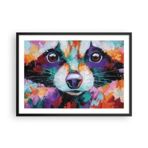 Poster in einem schwarzem Rahmen - Ein farbenfrohes Porträt eines Waschbären im Stil der expressiven Malerei. - 70x50cm - Nur gute Emotionen - Moderne Wanddekoration für Wohnzimmer und Schlafzimmer ARTTOR