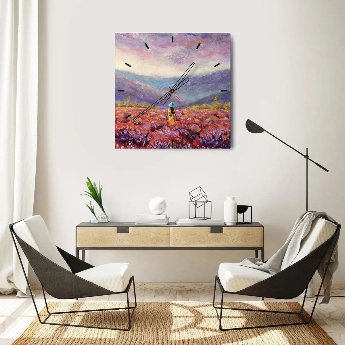 Wanduhr - Glasuhr - In einer Lavendelwelt - 40x40 cm