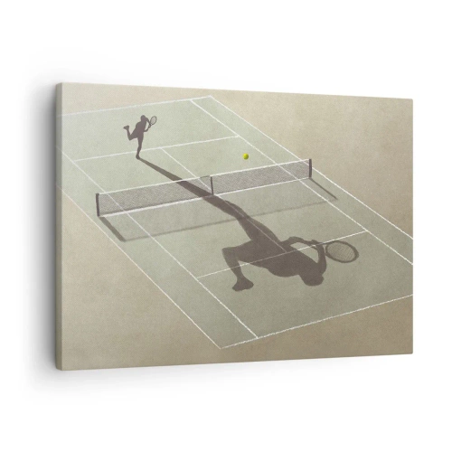 Bild auf Leinwand - Leinwandbild - Der Schatten eines Tennisspielers auf dem Platz während eines Tennisspiels - 70x50cm - Überwinde dich selbst - Moderne Wanddekoration für Wohnzimmer und Schlafzimmer ARTTOR