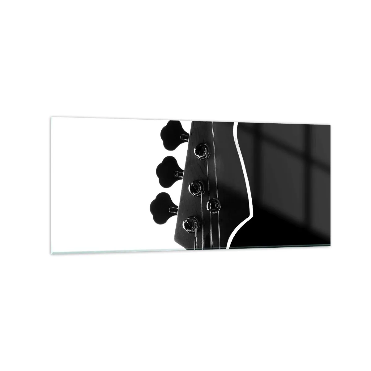 Glasbild - Bild auf glas - Schwarz-weiße Silhouette einer Bassgitarren-Kopfplatte - 120x50cm - Rockige Stille - Moderne Wanddekoration für Wohnzimmer und Schlafzimmer ARTTOR