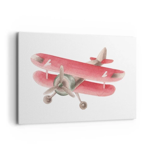 Bild auf Leinwand - Leinwandbild - Rotes Retro-Flugzeug auf weißem Hintergrund - 100x70cm - Bereit für Höhenflüge - Moderne Wanddekoration für Wohnzimmer und Schlafzimmer ARTTOR