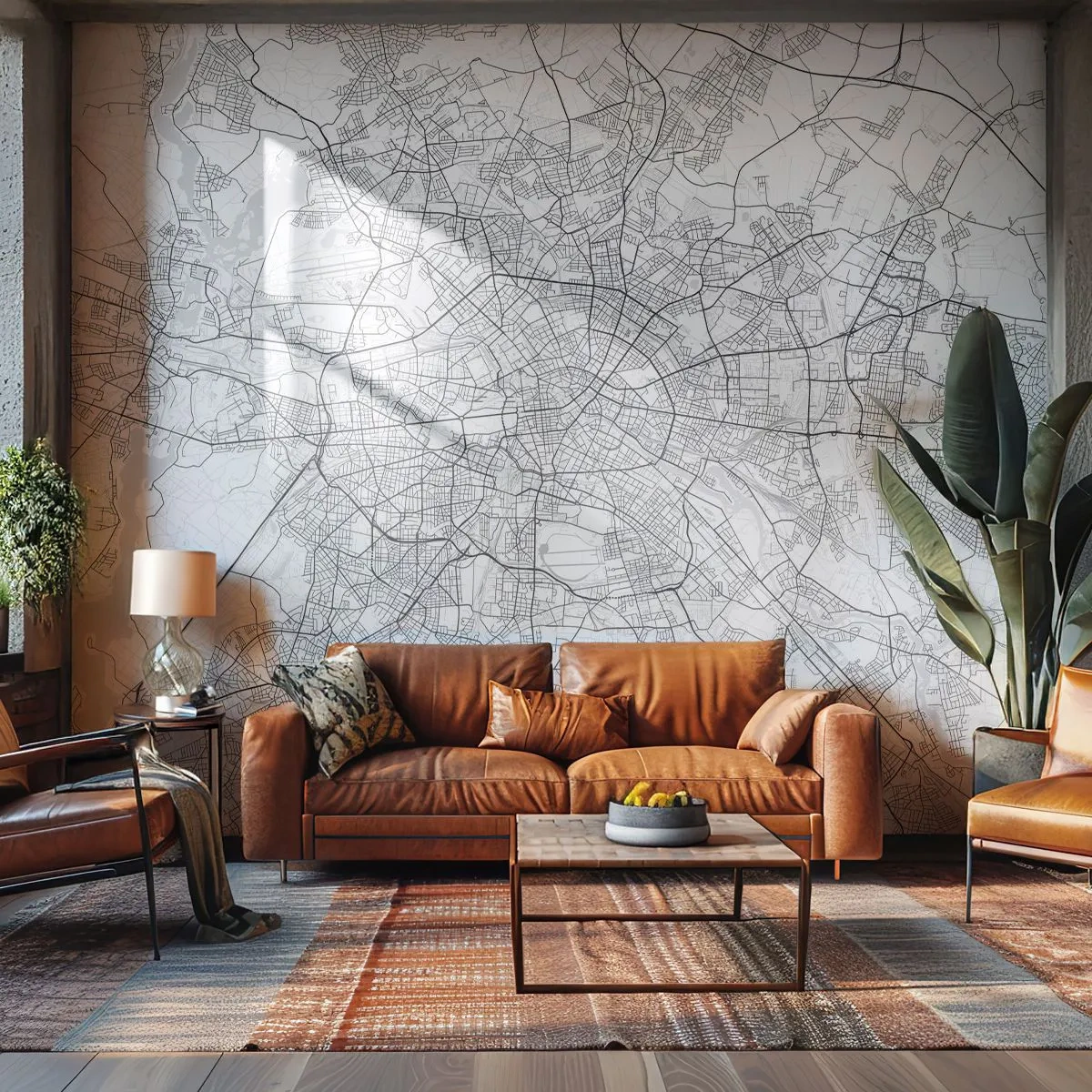 Fototapete Premium Canvas - Detaillierter schwarz-weißer Stadtplan - 100x70cm - Berliner Blume - Moderne Wanddekoration für Wohnzimmer und Schlafzimmer ARTTOR