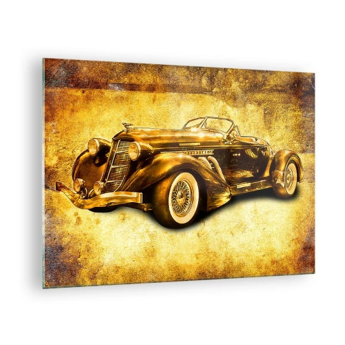 Glasbild - Bild auf glas - Oldtimer-Cabrio auf Vintage-Hintergrund - 70x50cm - Elite der Elite - Moderne Wanddekoration für Wohnzimmer und Schlafzimmer ARTTOR