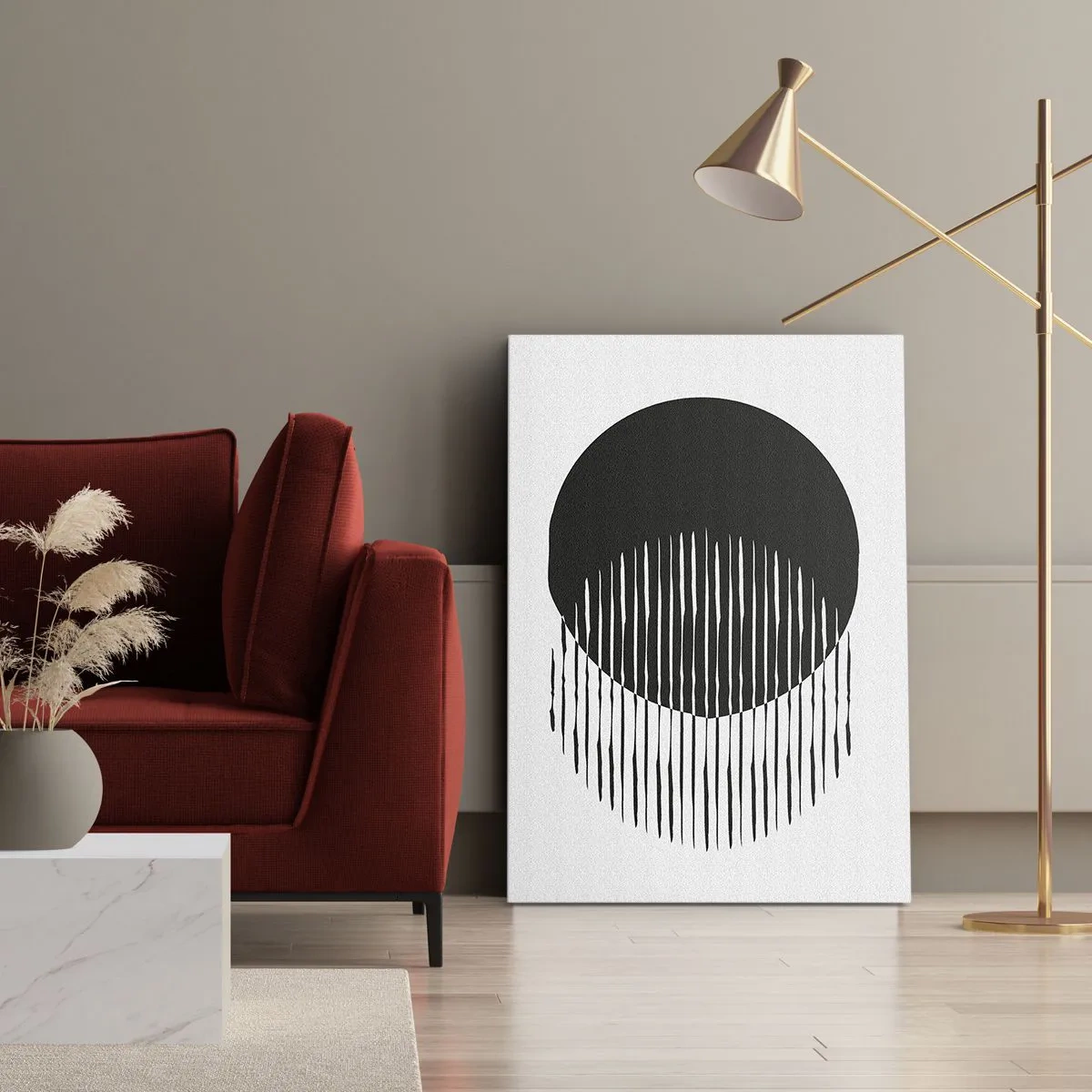 Bild auf Leinwand - Leinwandbild - Zwei überlappende Kreise mit schwarzen und weißen Linien - 70x100cm - Sein Alter Ego - Moderne Wanddekoration für Wohnzimmer und Schlafzimmer ARTTOR
