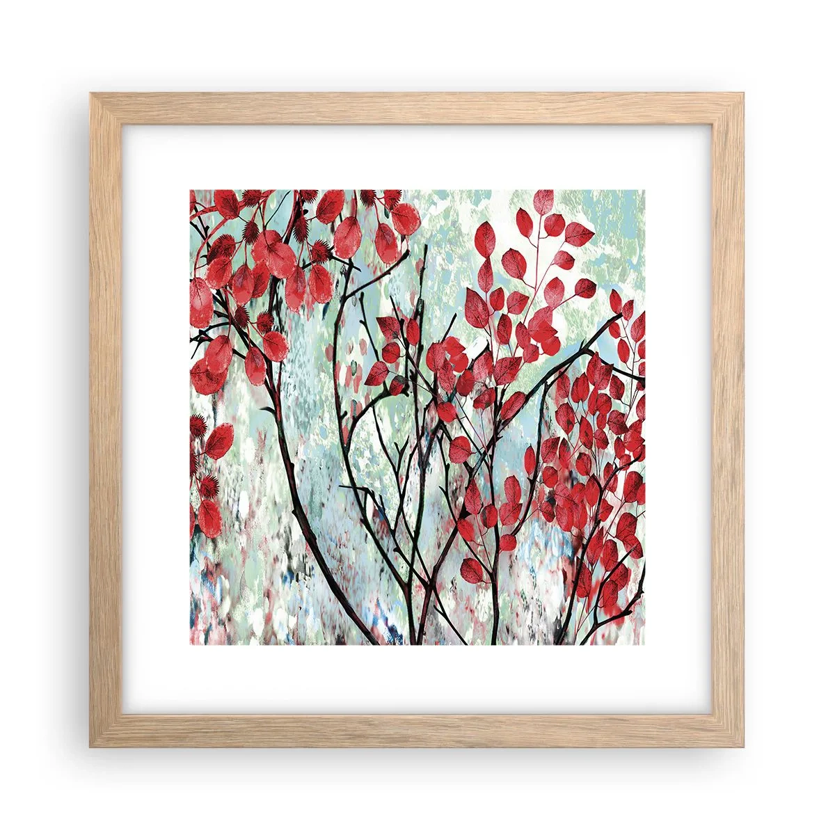 Poster in einem Rahmen aus heller Eiche - Baum in Scharlachrot - 30x30 cm
