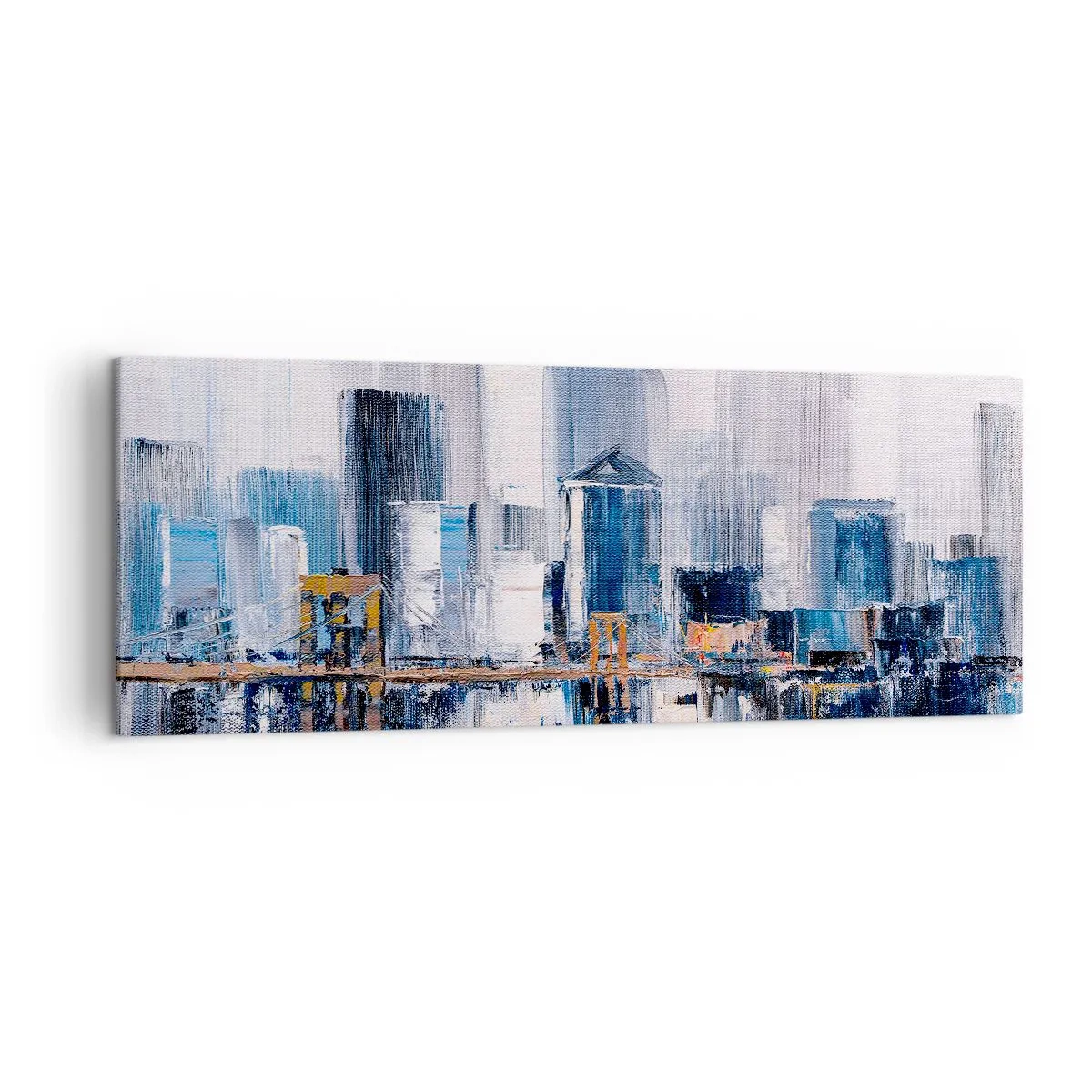 Bild auf Leinwand - Leinwandbild - Abstraktes Stadtpanorama mit Blau- und Gelbtönen - 140x50cm - New Yorker Eindruck - Moderne Wanddekoration für Wohnzimmer und Schlafzimmer ARTTOR