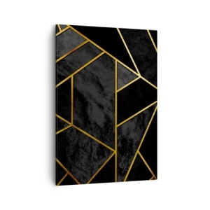 Bild auf Leinwand - Leinwandbild - Geometrisches Goldmuster auf schwarzem Hintergrund - 50x70cm - Dunkelheit und Glanz - Moderne Wanddekoration für Wohnzimmer und Schlafzimmer ARTTOR