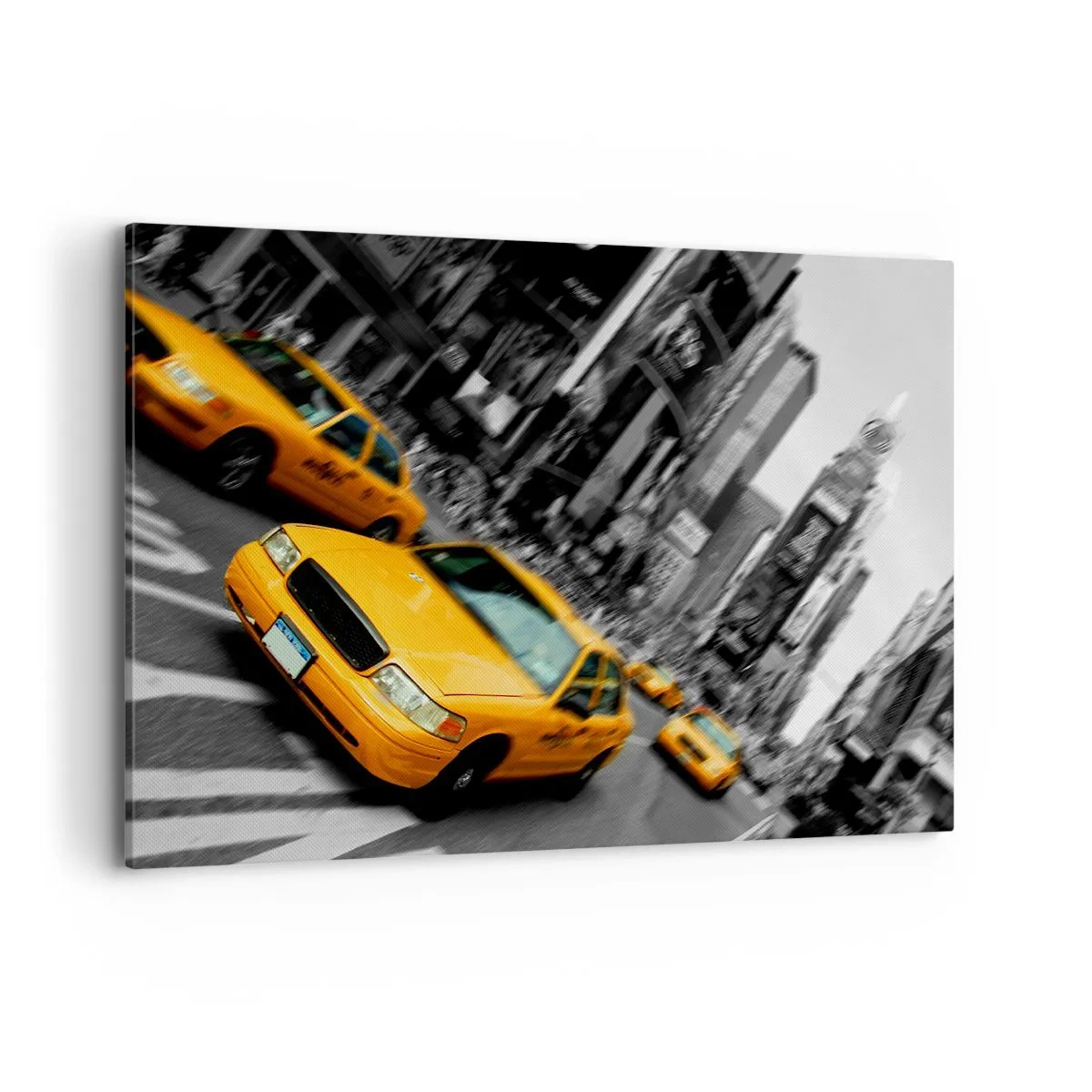 Bild auf Leinwand - Leinwandbild - Gelbe Taxis an einer belebten Kreuzung in der Stadt - 120x80cm - New Yorker Sonnentropfen - Moderne Wanddekoration für Wohnzimmer und Schlafzimmer ARTTOR