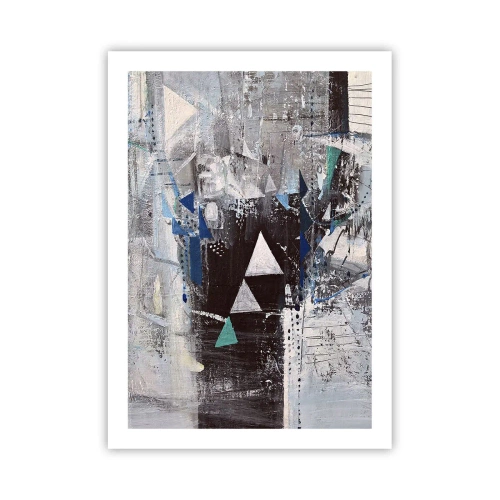 Poster - Abstrakte geometrische Komposition in Grau- und Blautönen - 50x70cm - Überschreibende Reihenfolge der Dreiecke - Moderne Wanddekoration für Wohnzimmer und Schlafzimmer ARTTOR