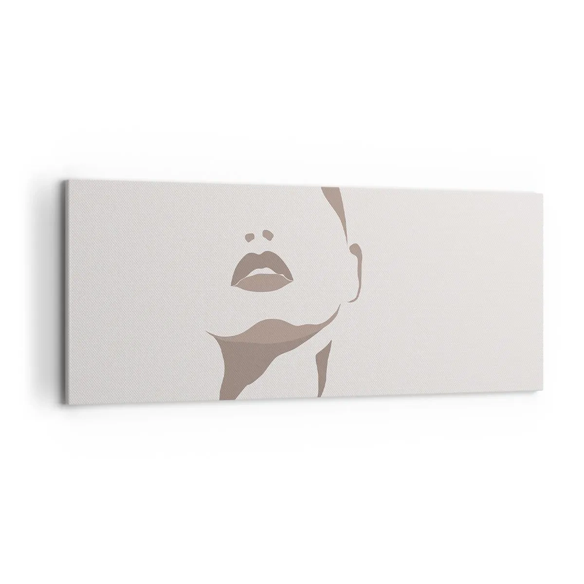 Bild auf Leinwand - Leinwandbild - Minimalistische Kontur eines Frauengesichts in zarten Beigetönen - 120x50cm - Aus Licht und Schatten - Moderne Wanddekoration für Wohnzimmer und Schlafzimmer ARTTOR
