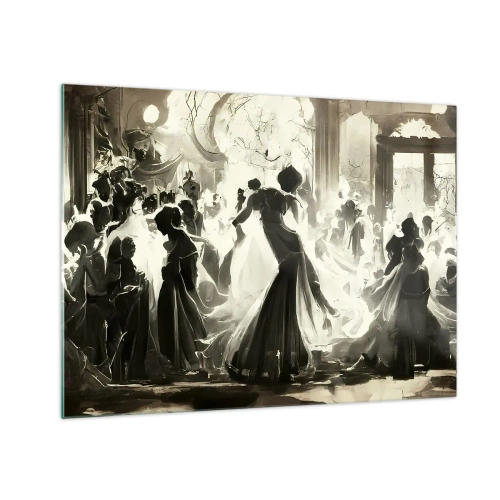 Glasbild - Bild auf glas - Eine Ballsaalszene im Retro-Stil mit tanzenden Figuren - 70x50cm - Die große Maskerade - Moderne Wanddekoration für Wohnzimmer und Schlafzimmer ARTTOR