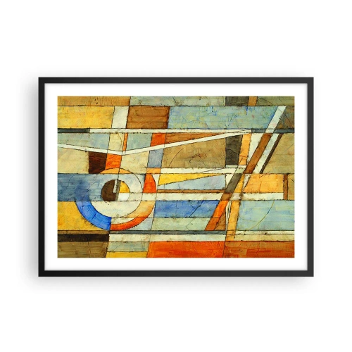 Poster in einem schwarzem Rahmen - Geometrische Abstraktion in Beige-, Blau- und Orangetönen - 70x50cm - Kubismus auf der Baustelle - Moderne Wanddekoration für Wohnzimmer und Schlafzimmer ARTTOR