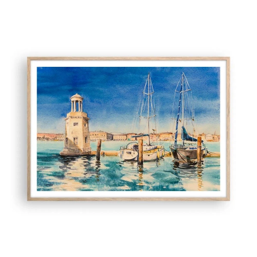 Poster in einem Rahmen aus heller Eiche - Sonnige Lagune - 100x70 cm