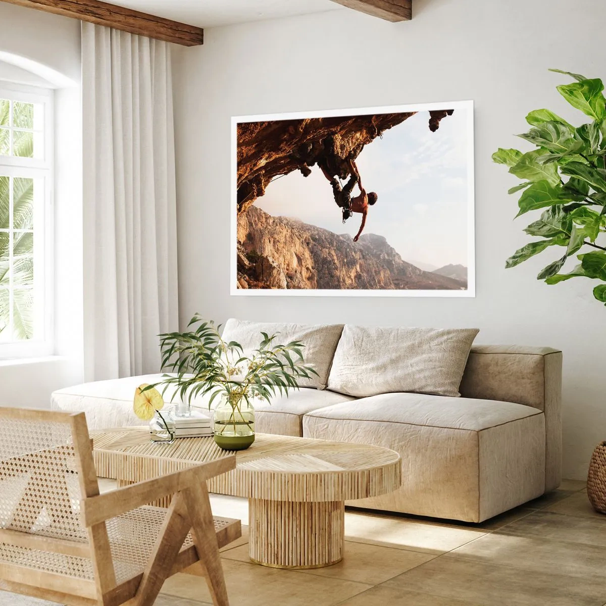 Poster - Die Welt ist in einer Hand auf einem Felsblock geschrumpft - 91x61 cm