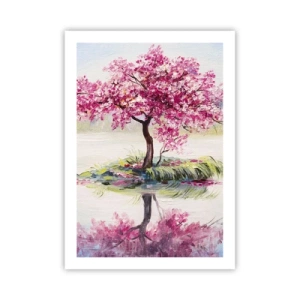 Poster - Ein Kirschbaum an einem ruhigen See - 50x70cm - Der Ritus des Frühlings - Moderne Wanddekoration für Wohnzimmer und Schlafzimmer ARTTOR