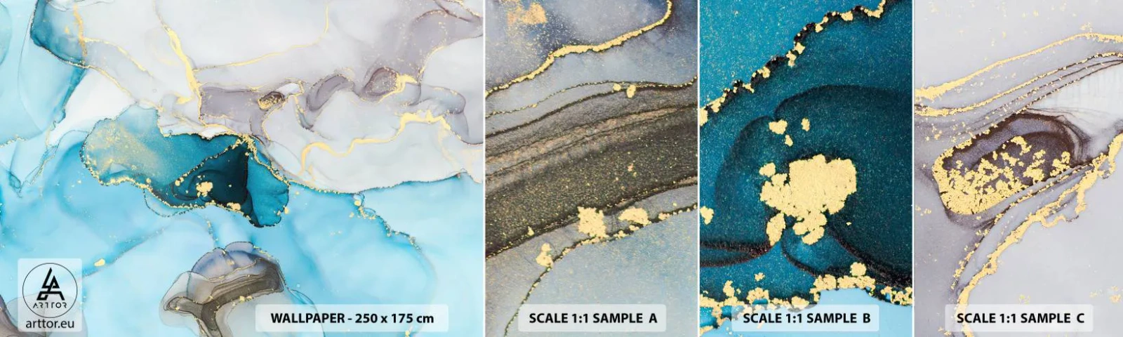 Fototapeten Muster Selbstklebend Deluxe Sticker - Eine Studie über das Zusammentreffen von Grau und Türkis - Abstraktion, Stück, Modernes Muster - 100x30 cm