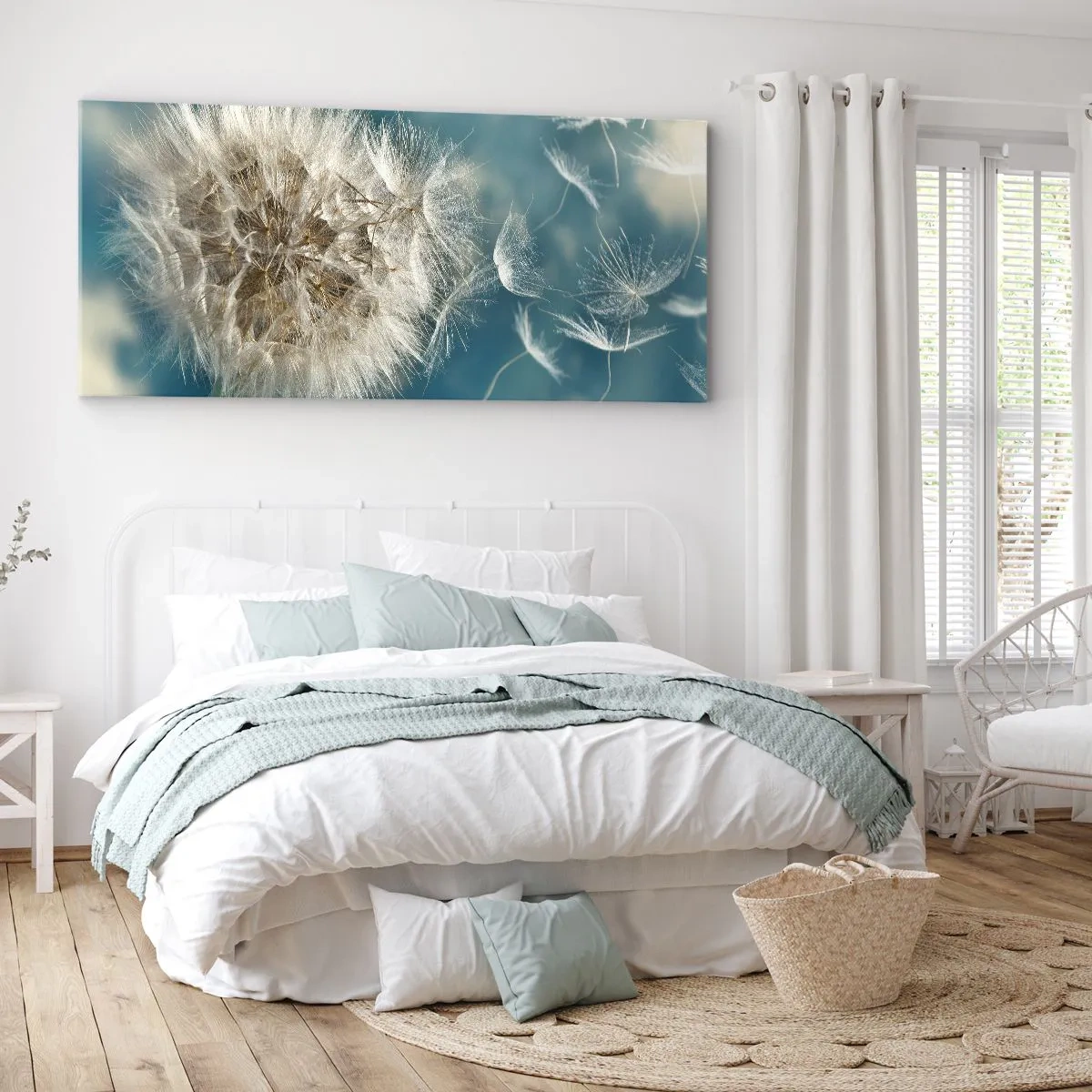 Bild auf Leinwand - Leinwandbild - Ein verwelkter Löwenzahn vor blauem Himmel - 120x50cm - Engelsatem - Moderne Wanddekoration für Wohnzimmer und Schlafzimmer ARTTOR