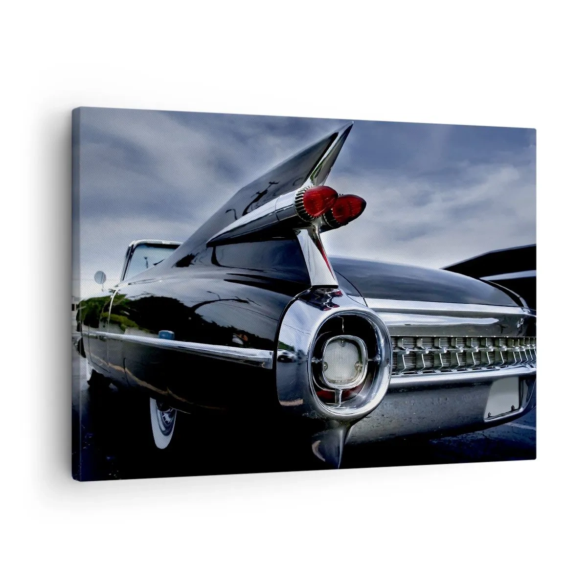 Bild auf Leinwand - Leinwandbild - Ein klassisches Retro-Auto mit glänzendem Chrom und Flossen - 70x50cm - Deshalb ist es schön! - Moderne Wanddekoration für Wohnzimmer und Schlafzimmer ARTTOR