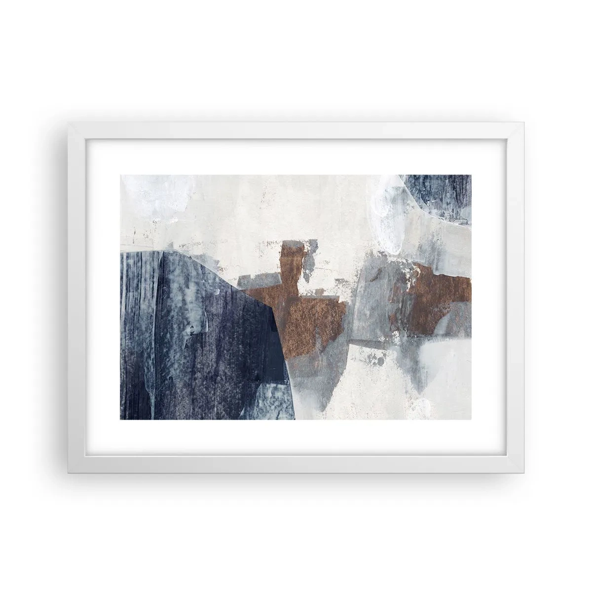 Poster in einem weißen Rahmen - Blaue und braune Formen - 40x30 cm