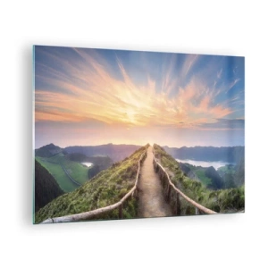 Glasbild - Bild auf glas - Hügelpfad mit Blick auf den Sonnenuntergang - 70x50cm - Nah am Himmel - Moderne Wanddekoration für Wohnzimmer und Schlafzimmer ARTTOR